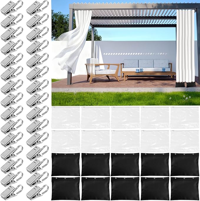 10 Set Outdoor Curtain Weights Upgraded 30 oz High Weighted Sand Bags with 30 Metal Clips for Gazebo Patio Tent Tablecloth 7.5"*8.7"