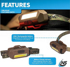 Nightstick USB-4510F Multi-Flood USB Headlamp w/Brim Clip & Camo Strap - LiPo - Flat Dark Earth