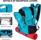 Goloni 45L Hiking Backpack Lightweight Foldable, Waterproof Camping Backpack with Rain Cover & Hiking Pole Mat Carrying System, Ergonomic Water Resistant Daypack for Trekking Travel Men Women Blue
