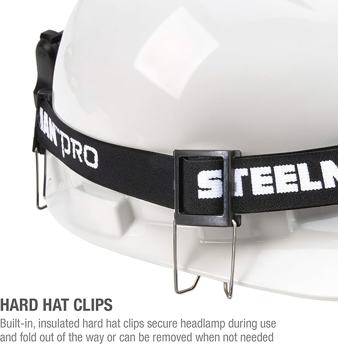 Steelman Pro Slim Profile LED Motion-Sensing Headlamp with Rear Safety Flasher, 3 Brightness Settings, 20m Beam, Water-Resistant, 3 AA Batteries