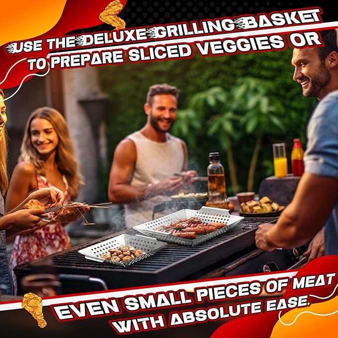 Mifoci 4 Pcs Vegetables Grill Baskets for Outdoor Grilling 14.17'' 9.65'' Extra Large Stainless Steel Vegetable Grill Basket with Handles for Veggies BBQ Accessories Camping Smokers Gifts, 2 Sizes