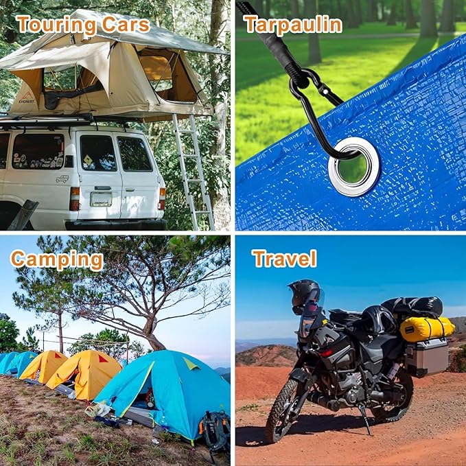 8 Pcs 24in Bungee Cords with Carabiner Hooks Heavy Duty, Outdoor Black Bungee Straps, Strong Industrial Grade Elastic Bungee Rope for Securing Tarps, Luggage, Tents，Bikes or Garden Tidying
