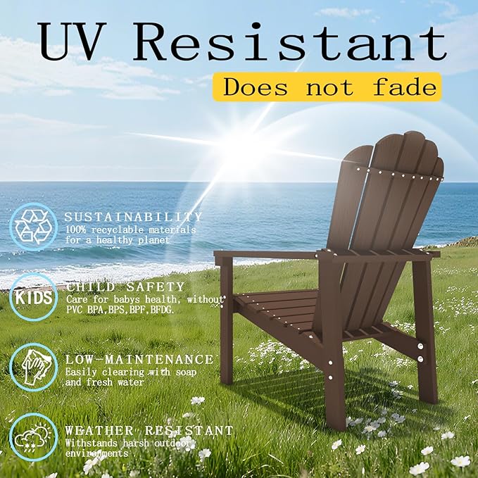 Stackable Adirondack Chair, HDPE All-Weather Adirondack Chairs - Durable and Space Saving, Plastic Outdoor Fire Pit Chairs with Cup Holder,Brown