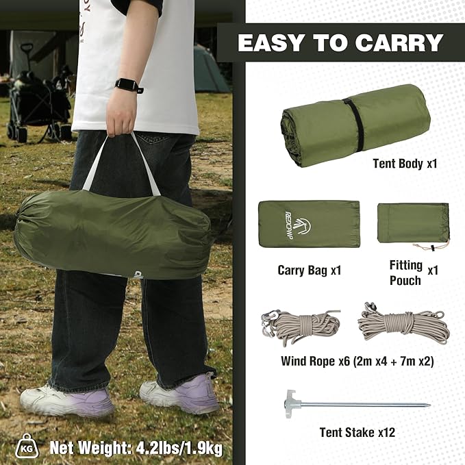 REDCAMP Large Hammock Hot Tent with Stove Jack, Waterproof & Windproof Winter Wall Tent with Snow Skirt, Ultralight 4 Season Tents for Camping, Hiking, Bushcraft, Backpacking, Hunting