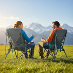 TIMBER RIDGE Oversized Camping Chair with Lumbar Support, Portable Folding Chair Heavy Duty for Adults Supports 450 LBS for Outdoor Camping, Lawn, with High Back, Cup Holder, Side Pocket - Blue, 2Pack