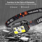 Rechargeable LED Headlamp 2-Pack, 800 Lumens, USB-C, IPX4 Waterproof, 8 Modes, Red & White Light — Lightweight, Adjustable, Hard Hat Clips Included; for Camping, Hiking, Running, Fishing & Repairs