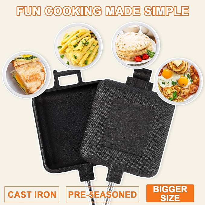 Outdoor pie irons for camping - with heat-resistant, detachable handles, includes a storage bag, easy to clean, perfect for grilling sandwiches and pies over a campfire (2-pack)