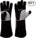 RAPICCA Welding Gloves 16IN Heat & Fire Resistant Leather for Stick MIG TIG Flux-Core Welder, Forge, Blacksmith, Fireplace, Wood Stove, Fire Pit, Furnace, Dry Ice Handling – Black – 662°F Protection