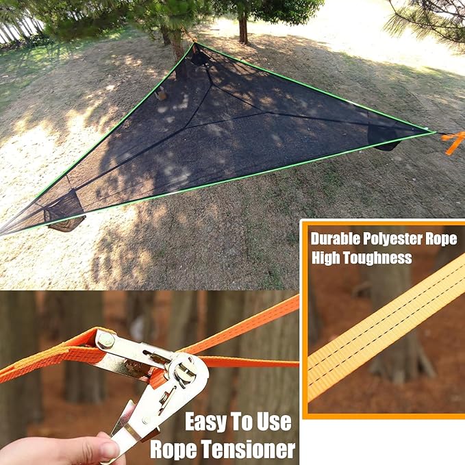 Triangle Hammock Multi Person 3 Point Tree Hammock, 13Ft Extra Large Sky Camping Hammock with 3 Ratchets/Straps/Net Pockets/Carabiners and Storage Bags, Max 300lbs for up to 1-3 Adults/Kids,Family