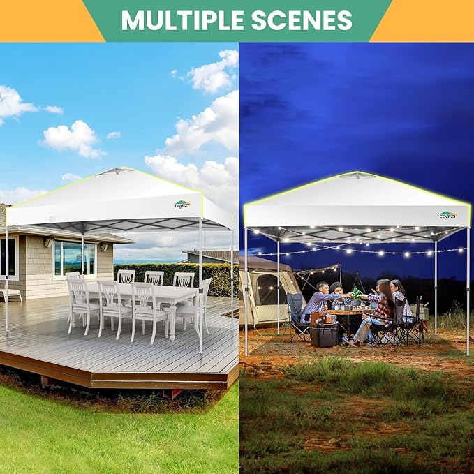 COBIZI 10x10 Pop Up Canopy Tent, Outdoor Party Tent with 4 Sidewall One Push Setup Glow, 3 Adjustable Height Air Vent Waterproof UPF50+, Bag, 4 Sandbag, 8 Stake, 4 Rope for Beach, Commercial