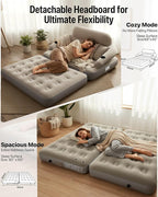 JEASONG Blow Up Couch Air Mattress Queen with Built in Pump, 2-in-1 Air Sofa & Inflatable Mattress, AirBed Blow Up Mattress with Headboard & Cupholder, Inflatable Couch for Camping, Movie Night, Guest