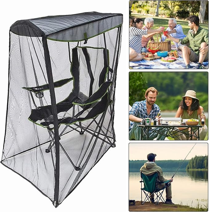Mosq uito Net Cover for Canopy Chair, Waterproof Roof Fly Net, Outdoor Rectangle with Zipper Opening and Roof Sun Shade Tent for Backpacking Hiking Garden Outside Backyard Fishing