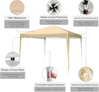 COBIZI 10x10 Pop Up Canopy Tent Without Sidewall, UPF 50+ Waterproof Outdoor Canopy, Instant Tent Portable Canopies Gazebo for Commercial Sun Shade Party Backyard with 4 Sandbags(Khaki)