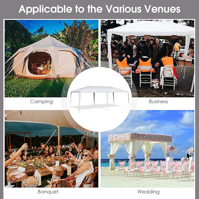 Tangkula 10 x 20 Feet Canopy Tent, Waterproof Wedding Canopy with Wind Rope, Outdoor Shelter Pavilion for Parties, Commercial Activity, Camping, Heavy Duty White Party Tent for Family Friends