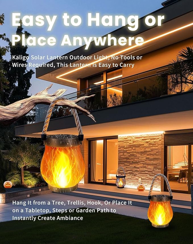 Solar Lantern Outdoor Lights, Solar Lantern, Flame Camp Lamp , Realistic Flames, Ip65 Waterproof, for Patio Poolside Yard Patio Porch Garden Path (4 PCS)