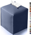 Tissue Box Cover for PU Leather, Modern Simple Solid Color Holder Square Tissue Bag, Ideal for Bathrooms,Office,Car,Outdoor Tent,Dining Table,5"X5"X5", Single Navy Blue
