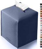 Tissue Box Cover for PU Leather, Modern Simple Solid Color Holder Square Tissue Bag, Ideal for Bathrooms,Office,Car,Outdoor Tent,Dining Table,5"X5"X5", Single Navy Blue