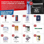 All-in-One 4 Person, LifeStraw Go, 72 Hour Bug Out Bag Emergency Survival Kit for Family. Be Prepared for Hurricanes, Floods, Tsunami, Other Disasters