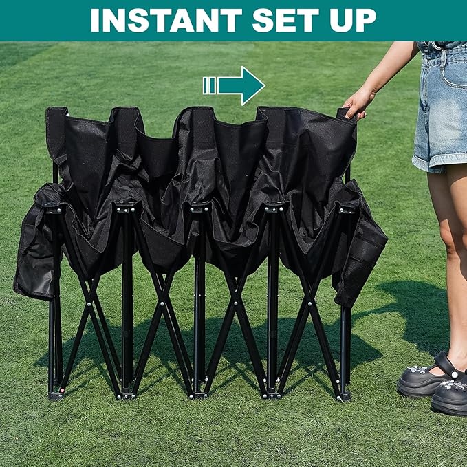 1MORE Soccer Bench - Portable Folding Team Bench, 4 Seats Foldable Sideline Benches, Soccer Chair with Bag & Backrest, Adult Team Chair for Football Camp Sport Events Outdoor Seating.Black