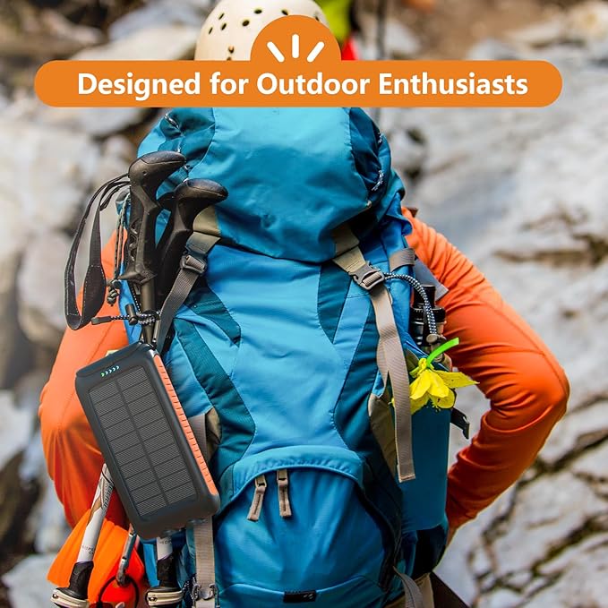 Solar Charger Power Bank 16000mAh Portable Solar Phone Charger with 2 USB-A and Type-C Interface, 15W Fast Charging for iPhone, Samsung etc. Portable Battery Charger with Dual Flashlight for Camping