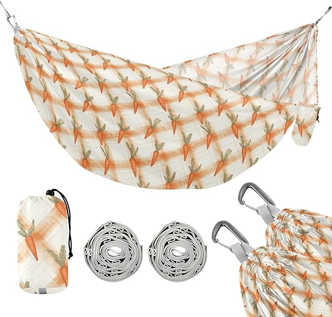 Carrot Orange Plaids Camping Hammocks Cloth Hammock for Outside Patio Garden