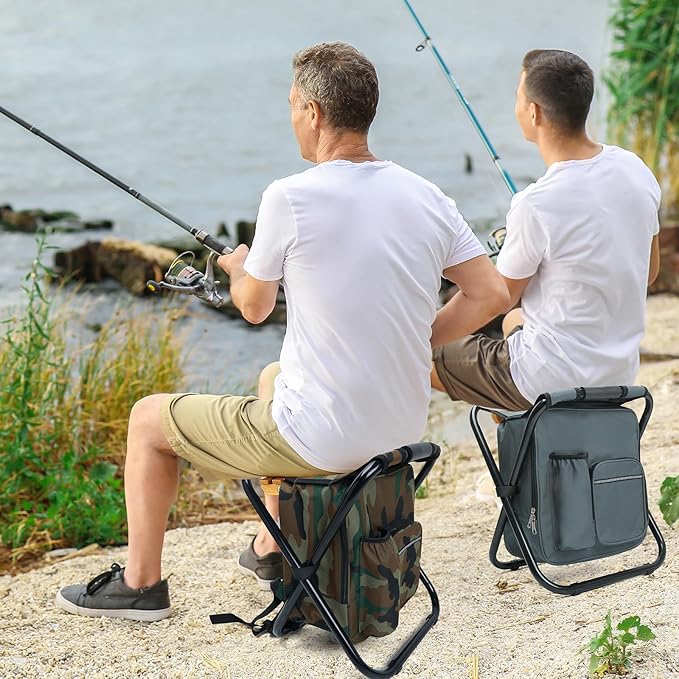 Portable Backpack Stool Cooler Chair for Adults Heavy Duty 350lbs, Lightweight Folding Detachable Large Camping Seat Backpack Cooler Chair for Fishing Hunting Travel