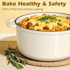 Umite Chef Enameled Cast Iron Dutch Oven-7QT Pot with Lid Cookbook & Cotton, Heavy-Duty Cookware for for Bread Baking, Braising, Stews, Marinate, Cook(Cream White)