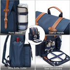 Picnic Backpack for 2 Person with Large Insulated Cooler Bag, Picnic Basket Set with Wine Pouch, Waterproof Picnic Blanket & Cutlery Set. Perfect for, Camping, Party,Wedding Gift for Couple,Blue