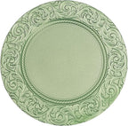 100 Pcs 13 Inch Green Charger Plates, Bulk PP Wedding Chargers with Floral Reef Design Decorative Round Ruffled Rim Dinner Plates for Wedding Party Event Table Setting Decoration