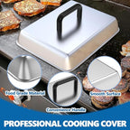 SafBbcue Round Cast Iron Smash Burger Grill Weight Press & Griddle Steamer Melting Dome Basting Cover for Blackstone Flat Top Grills Accessories, 14" Rectangular Stainless Steel Grill Basting Cover