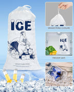 5lb Ice Bags with Drawstring – 50 Pack Reusable Heavy-Duty Plastic Ice Cube Bags for Freezer, Ice Maker, Coolers, Camping, Storage, Leak-Resistant & Food Safe