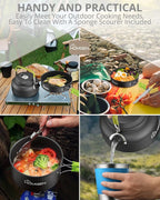 HOMGEN Ultralight Anodized Aluminum Camping Cookware Set for 2 People - Nesting Non Stick Pot/Pan with Foldable Handles Insulated Teapot & Stainless Cups - Compact Backpacking Gear for Camping/Hiking