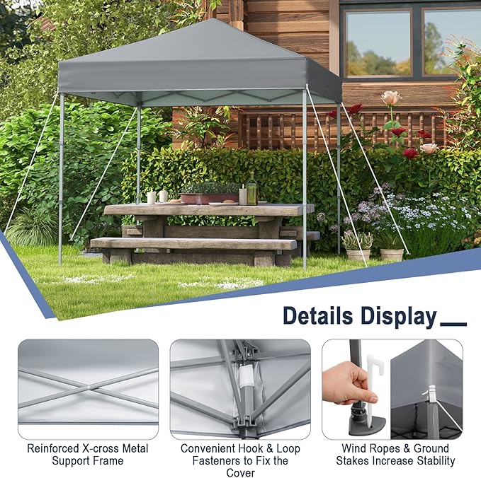 Tangkula 6.6x6.6 Ft Pop Up Canopy, 1 Person Instant Setup Canopy Tent with Center Lock, UPF 50+ Sun Protection, 8 Stakes, 4 Ropes, Portable Outdoor Canopy with Carrying Bag