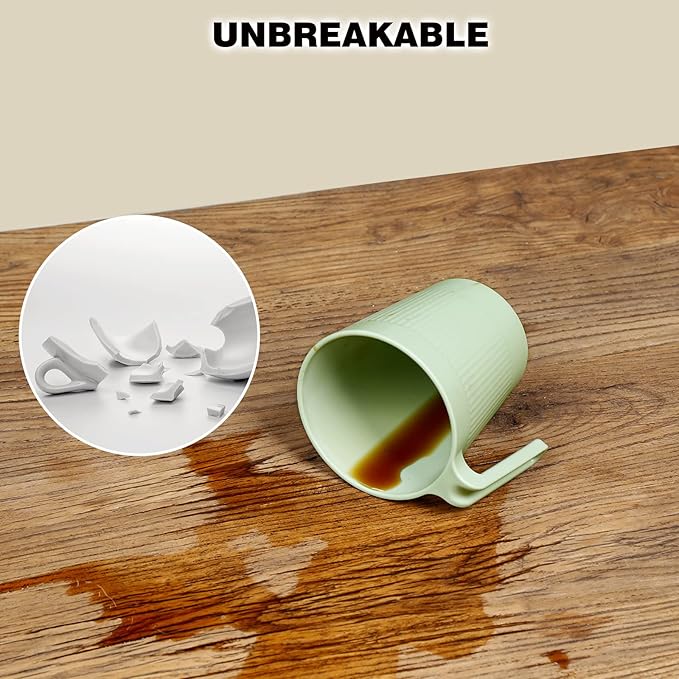 Ribbed Drinking Glasses Coffee Mugs Set of 8, Plastic Coffee Cups 16.9 OZ Unbreakable Tumblers with Handle, Reusable Drinking Cups for Camping/Dorm/RV