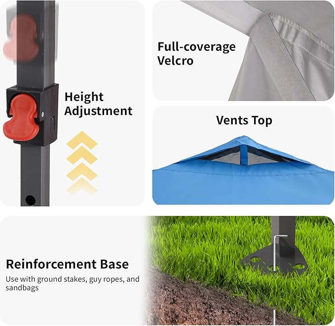 GDY 12x12FT Outdoor Pop Up Canopy Tent with One Push Setup, Easy Setup Gazebo with 4 PVC Transparent Sidewalls for Patio, Parties, Camping, Blue