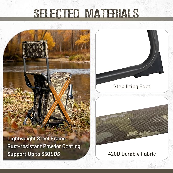 X Strike Fishing Chair with Cooler and Backrest, Folding Backpack Chair for Adults up to 350 lbs, Fishing Stools Portable for Outdoor, Camping, Hiking