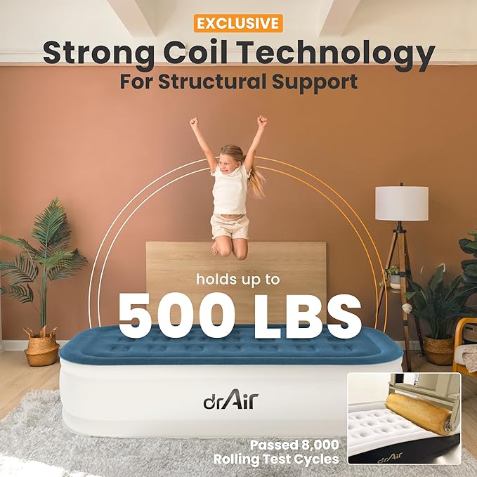 Twin Air Mattress with Built-in Pump, 18" Raised Blow Up Mattress, 500 lbs Max Honeycomb Air Bed, 48Hr Leak-Proof Test, 3min Inflatable Mattress for Home, Guests, Camping, Colchones inflables