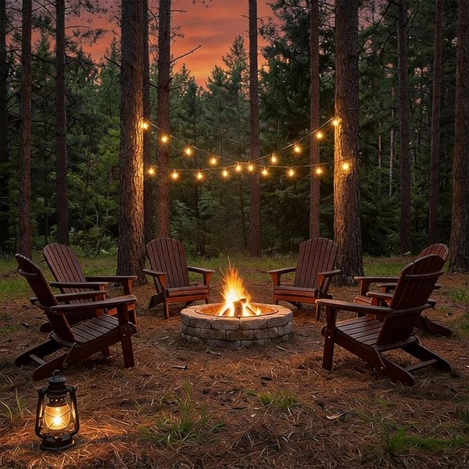 VINGLI Folding Adirondack Chair Set of 4, Wood Adirondack Chairs for Outdoor, Foldable Fire Pit Chairs for Patio, BBQ, Porch, Yard, Pool, Carbonized
