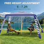 Rhino Valley Beach Cabana, 8 * 8FT Beach Tent UPF50+ Protection, Easy Setup Beach Canopy Wind Resistant with Cup Holder, Compact Beach Shade Foldable Beach Tent Sun Shelter, Blue Stripes