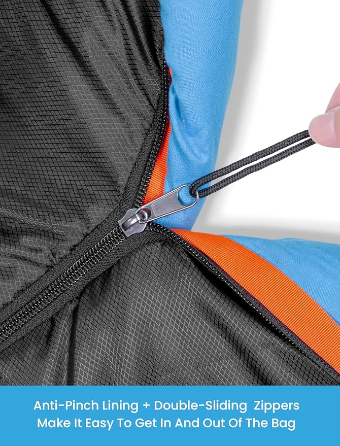 KAMPKEEPER Mummy Sleeping Bag, Cold Weather Camping Sleeping Bag, 32℉ 3-4 Seasons Adults Sleeping Bag, Non-Snag Zipper with Adjustable Hood for Backpacking, Hiking