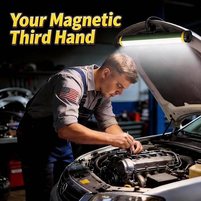 Mechanic Work Light, 7000LM Magnetic Work Lights, Rechargeable LED Work Light Bar, Portable Cordless Underhood Work Lights with Hooks for Inspection Workshop Emergency