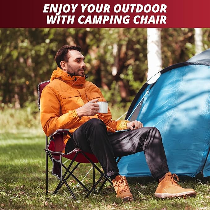 2PCS SAILARY Mesh Folding Camping Chairs, Oversized Portable Outdoor Chairs, Weight Capacity 325 lbs with Cup Holder, Storage Pocket, Carry Bag Red