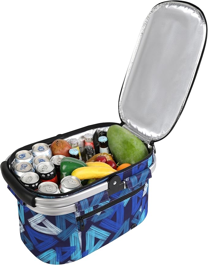 ALLCAMP Picnic Basket - Insulated Cooler, Thickening Foldable Picnic Basket with Removable Baskets & Sewn-in Frame, Basket for House Warming Gifts New Home(Triangle Pattern)