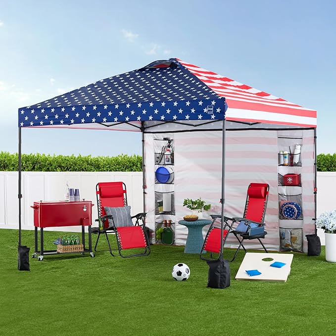 Best Choice Products 10x10ft Pop Up Canopy Tent with Sidewall, 1 Person 1 Minute Set Up, Carry Case, 4 Weight Bags - American Flag