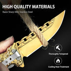 NedFoss CHAIN Pocket Knife Gifts for Her, Mothers Day Christmas Valentines Day Gifts for Women Mom Dad Wife Husband, 3.5 inch Personalized Folding Cool knives with 3D Pattern Handle, Camping Knife for Hunting Hiking (Gold)