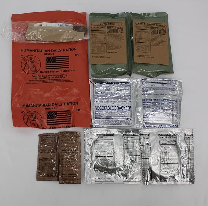2 Case HUMANITARIAN DAILY RATION MRE - RANDOM MENU - Inspection date of 10/2022 or Newer