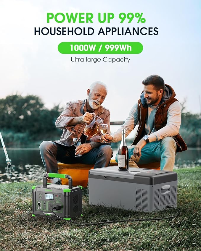 999Wh Solar Generator 1000W (Peak 2000W) Portable Power Station,110V Pure Sine Wave AC Outlets,60W Fast-Charging USB-C PD,Built-in Wireless Charger,RV Travel, and Home Backup Emergency