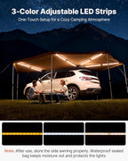 VEVOR 270 Degree Awning with Bulit-in LED Lights, 133 sq.ft Driver Side Vehicle Awning, Waterproof UV50+ Car Side Awnings, All-Weather Free-Standing Overland Awnings Car Shelter for SUV Truck Camping