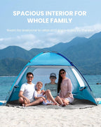 OutdoorMaster Beach Tent for 3/4/6/8 Person - Easy Setup Sun Shade Shelter, Portable Beach Shade Sun Canopy with UPF 50+ UV Protection, Removable Skylight Family Size