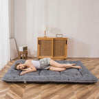 MAXYOYO Japanese Floor/Futon Mattress Thicken Sleeping Pad Roll Up Mattress Floor Lounger Bed Camping Mattress Guest Room Mattress Pad, Thick Soft and Comfortable, Black Leaf, Twin Size